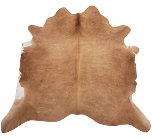 Extra large palomino rug with white patches around the edges. 