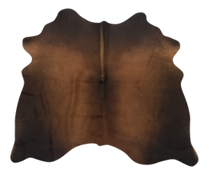 Medium size dark brown and black cowhide rug