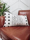 White Mudcloth Lumbar Pillow Triangles Abstract