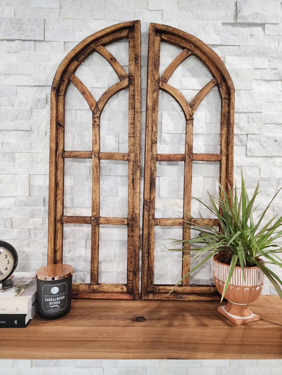 Amazon.com - Rustic Arched Window Frame 20 x 32 inch, Hanging Distressed  White Window Pane Wall Decor, Farmhouse Window Frame Decor, Wooden  Cathedral Window Frames for Wall Decor Living Room Fireplace Christmas