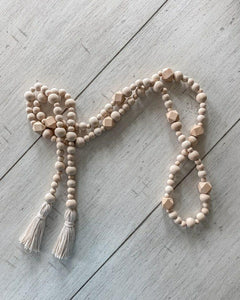 Wood Bead Garland with Tassel  Rustic Farmhouse Decor Accessories – Crew  and Company