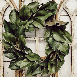 17 inch magnolia wreath over cathedral window arch set 