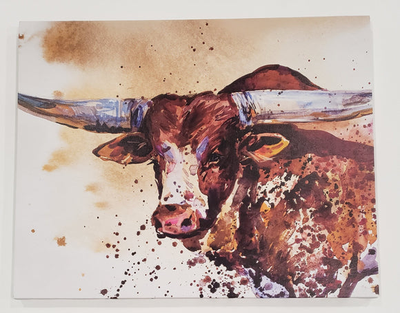 Longhorn Bull Watercolor Print